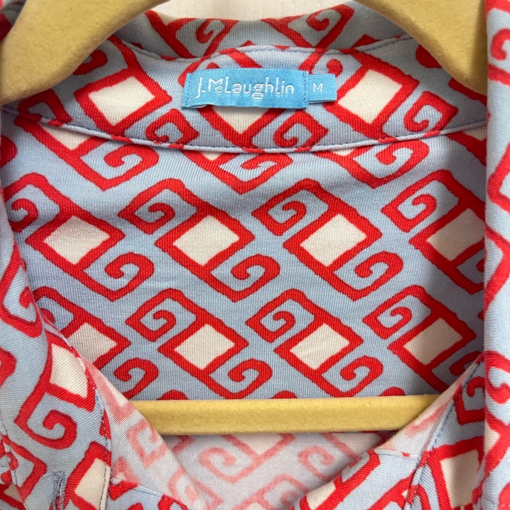 J. Mclaughlin Red And Blue Pattern Button Neck Bl… - image 2
